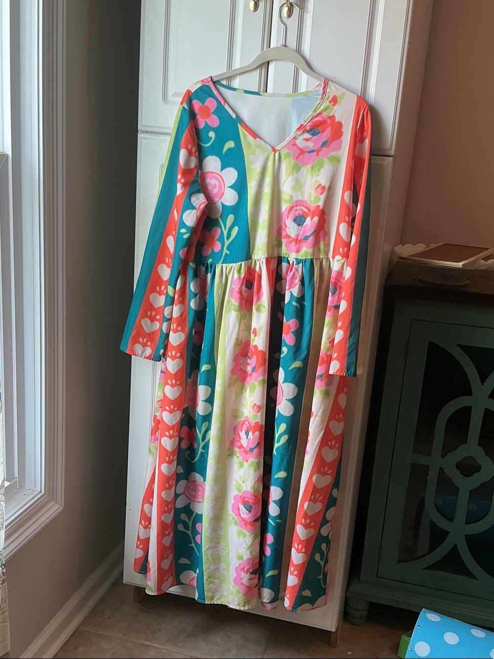 Colorful Floral V-Neck Midi Dress
